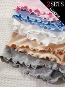 2 Sets de Top de Tirantes y Pantalones Cortos con Borde Ondulado de unicolor para Niñas, Caja Sorpresa, 5 Estilos Enviados al Azar, 2 Sets - Multicolor - Ver 6
