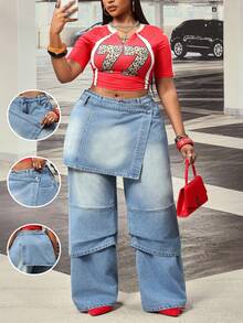 Slaydiva Plus Size Women Non-Stretch Denim Jeans Cowboy Outfits For Women - Light Wash - View 9