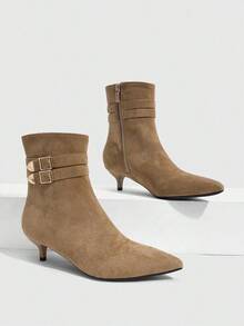 Daringsoles Ladies Comfortable Casual Stiletto Apricot Autumn And Winter High Heel Boots - Apricot 2x - View 3