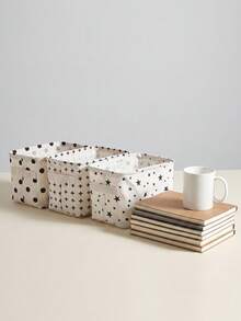 Haus Hana 1Pc/2Pcs/3Pcs Pattern Cotton Linen Fabric Storage Box, Durable Cotton Linen Material With Three Classic Printed Motifs. Portable Foldable Tidying Case For Vanity Table Use, Indoor Corner Clutter Sorting Accessory For Home Personal Item Collection. - Multicolor - View 9