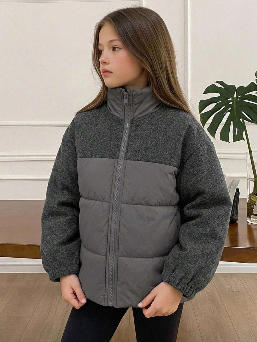 Hapijoa 青少年女孩冬季舒適拉鍊高領長袖加厚外套 - 灰色 - 查看 1