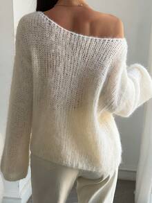 DAZY Women's Asymmetric Shoulder Loose Long Sleeve Elegant Sweater Fall - Beige - View 3