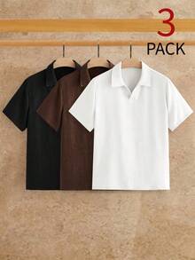 HIMLAND Men's Solid Color Casual Commute Short Sleeve Polo Shirts 3pcs/Pack - Multicolor - View 1