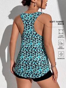 SHEIN Sports Plus Size Women's Leopard Print Sports Tank Top - Multicolor - View 1