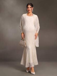 Cheriluna Maternity Maternity Lace Maxi Dress, Apricot Elegant, Multi-Wear Design, Can Be Tied Short Or Worn As A Shawl, Slimming And Flattering, Suitable For Pregnancy Weddings, Evening Parties And Other Formal Occasions - Apricot - View 5