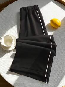 SHEIN Tween Girls Black Elastic Waist Loose Sports Uniform Streetwear Pants, Baby Tee Gym School Yoga College Style, 1pc Only Summer - Black - View 2
