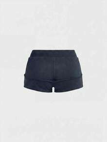 ROMWE Grunge Punk Y2K Retro Distressed Metallic Grommet Lace-Up Super Low Rise Mini Shorts - Dark Grey - View 2