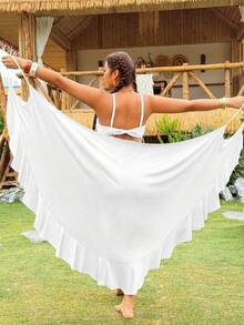 Swim Vcay Plus Size Women's Versatile Ruffle Trim Maxi Dress, Suitable For Vacation - White - View 4
