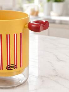 Joivida 1PC Dopamine Color Divided Utensil Holder, Dual Compartment Plastic Cutlery Storage Basket With Vertical Stripes And Cute Handle Decor, Built With Hollow Draining Structure And Transparent Water Collecting Tray, Effectively Separates Wet Tableware - Multicolor - View 3