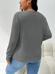 CosyJoli Plus Size Women's Solid Color V-Neck Front Button Casual Long Sleeve Basic Cardigan, For Winter Fall - Grey - View 11