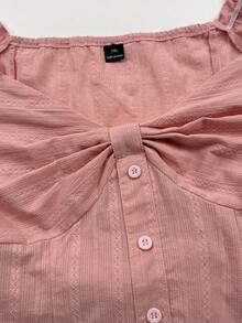 Sweetra Plus Size Women Solid Color Pleated Casual Versatile Daily Wear Shirt - Pink - View 4