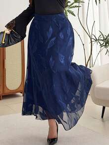 Modelyn Elegant Romantic Solid Color Chiffon Jacquard A-Line Regular Spring/Autumn Plus Size Skirt - Navy Blue - View 6
