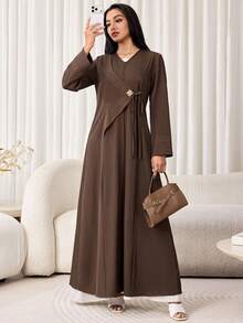 Veilorie Women's Elegant Commute Arabic Abaya - Brown - View 4