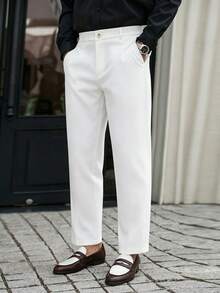 Manfinity Mode Men's Solid Color Casual Daily Business Suit Pants With Pockets - White - View 7