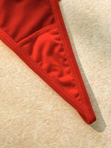 Bare Chapter 1pc Milk Silk Sequins Letter & Sequin Butterfly Embroidered Thong - Red - View 4