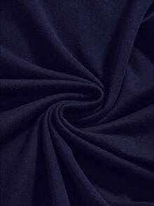 ROMWE Goth 深色哥德風紅色愛心刺繡圖案大尺碼女款短洋裝 - 藍色 - 查看 4