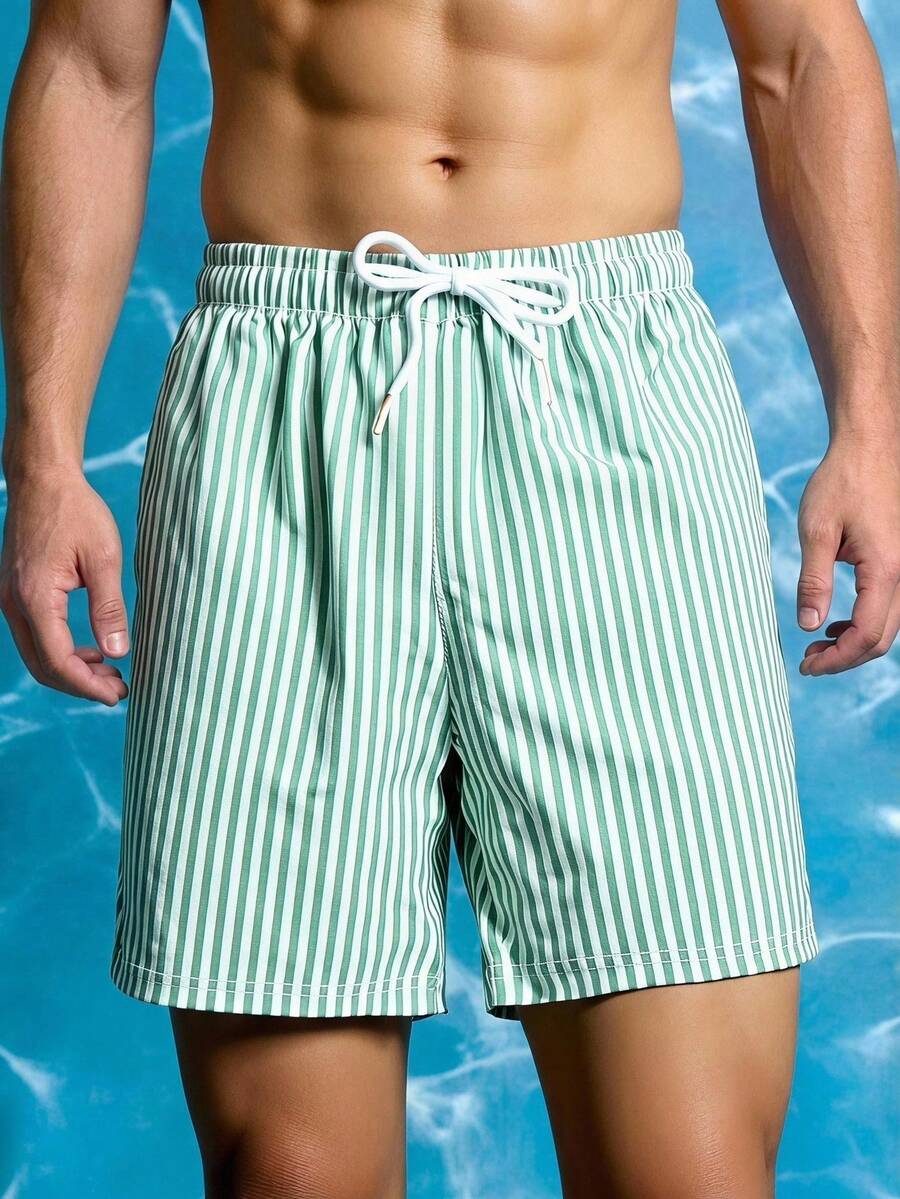 SHEIN Tween Boys' Striped Beach Shorts, Essential For Pool Party & Summer - Multicolor - View 1