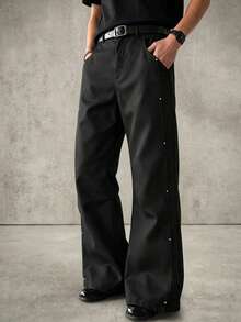 PAVTROS Pantalones largos casuales de unicolor versátiles para uso diario para hombres - Negro - Ver 1