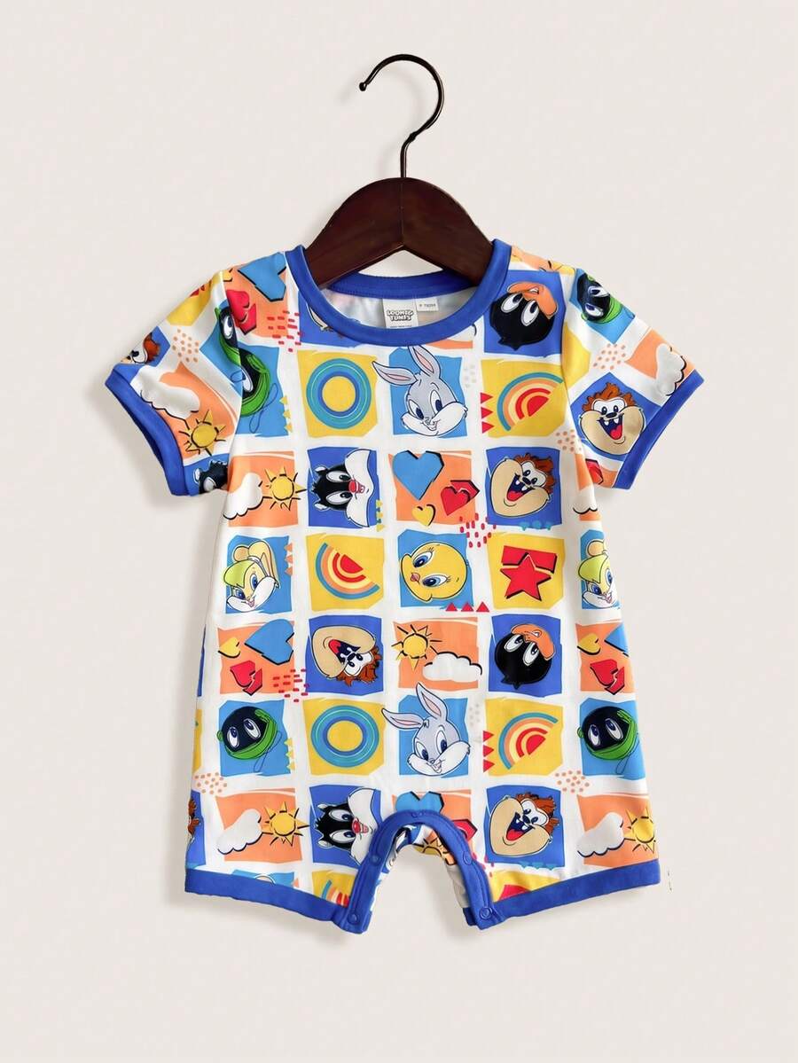 LOONEY TUNES X SHEIN Rompi Kasual Lengan Pendek Leher Bulat untuk Bayi Laki-laki - MultiWarna - View 1