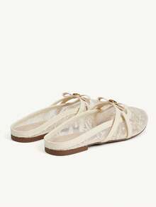 CUCCOO CHICEST Small Round Toe Flat Bottom Apricot Lace Mesh Bow Women's Low Vamp Flat Bottom Shoes Mules Shoes Light, Comfortable, Fashionable - 2025 net No. 3 apricot color - View 5