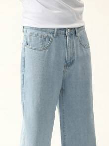 Manfinity Homme Men's Plus Size Light Wash Blue Denim Jeans Casual Versatile Long Pants - Light Wash - View 6