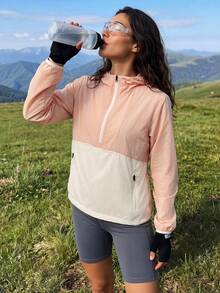 Exploreva Exploreva Women's Long Sleeve Zip-Up Half-Placket Hooded Sun Protection Jacket - Baby Pink - View 5