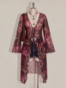 SHEIN ICON 大尺碼女款深V領休閒百搭日常穿搭上衣 秋季 - 酒紅色 - 查看 1
