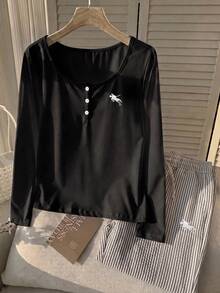 SHEIN EZwear 大尺碼長袖T恤與條紋長褲2件套 秋季 - 彩色 - 查看 5