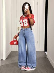 Slaydiva Celana Jeans Wanita Kasual Model Tapered Leg dengan Warna Washed - Biru - View 6