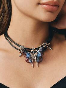 Popjeli A Bohemian Exaggerated Personalized Butterfly Tassel Pendant Necklace - Multicolor - View 1