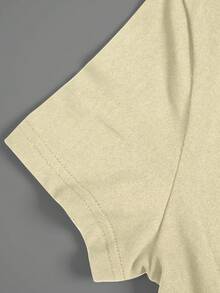 EMERY ROSE Women's Pleated Button Asymmetrical Hem Short Sleeve T-Shirt - Apricot - View 5