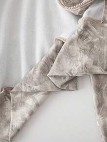 SHEIN 2件組女孩白色花卉灰色收腰刷毛抓絨運動衫與寬鬆長褲休閒運動套裝，秋冬穿搭 - 棕色 - 查看 6