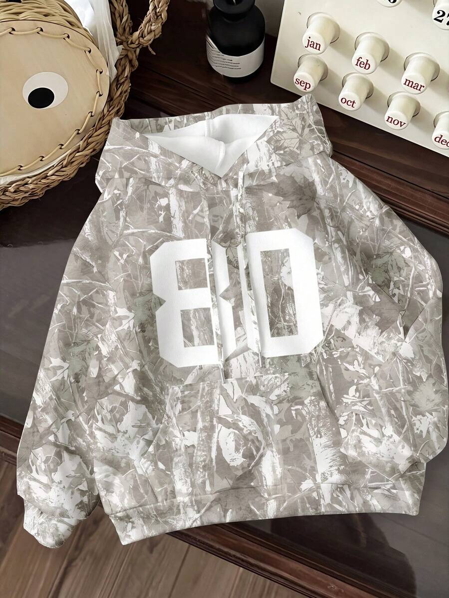 SHEIN EZwear 女款數位印花長袖休閒寬鬆連帽衛衣 - 彩色 - 查看 1