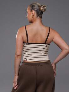 Voyena Women's Plus Size Striped Colorblock Fitted Versatile Casual Daily Wear Camisole Sports T-Shirt - Yellow - View 5