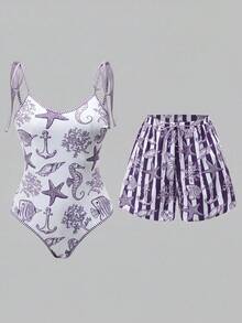 Swim Oasis 26SS 春夏度假風 魚骨 BOHO 風格 一件式泳衣附短褲 2 件套裝 - 彩色 - 查看 10