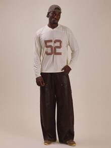 Musero Baggy Fit Carpenter Coated Brown Denim Jeans Back P.U Branded Patch Waistband With Belt Loops Spring Summer Essentials - Brown - View 1