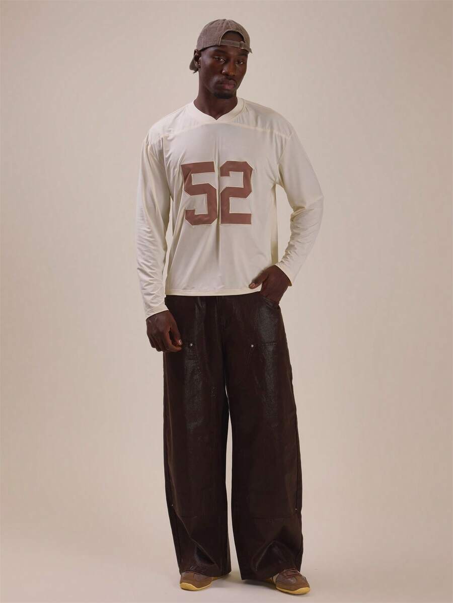Musero Baggy Fit Carpenter Coated Brown Denim Jeans Back P.U Branded Patch Waistband With Belt Loops Spring Summer Essentials - Brown - View 1