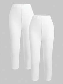 Tween Girl Casual Versatile Solid Color Leggings 2pcs/Pack - White - View 7