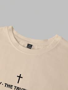 Manfinity Homme Men's Summer Casual Letter Print T-Shirt - Khaki - View 5