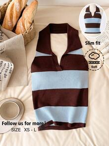 Story & Sage Women's Collared Sleeveless Striped Knit Top - Multicolor - View 4