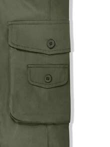 Manfinity Homme Men's Solid Color Cargo Pocket Casual Long Pants - Green - View 4