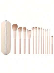 13PCS Soft Bristles Professional Makeup Brush Kit With Blush Contour Foundation Eyeshadow Brow Lip Detail Concealer Powder Brushes And Travel Pouch For Women Daily Makeup Must Have - Multicolor - View 9