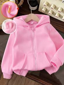 Elladie kids 女童休閒粉色連帽衛衣，附可愛耳朵，甜美可愛風，返校季，秋冬休閒，女童休閒，秋冬，校園風，純色長袖上衣，衛衣外套 - 粉色 - 查看 1