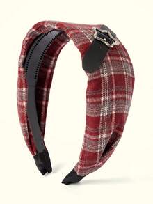 Popjeli Y2K Tartan Twist Hair Band With Star Metal Buckle Soft Wool Headband - plaid - View 2