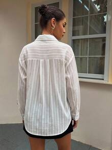 DAZY 夏秋休閒寬鬆假兩件式白色女款襯衫 - 白色 - 查看 2