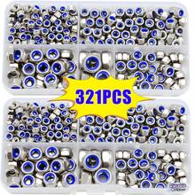 321 Pcs Grade A Stainless Steel Nuts Assortment Kit, Sizes M3 M4 M5 M6 M8 With Nylon Locking Inserts, Right Tooth Anti-Loosening Design, Transparent Storage Case, Perfect For Home Decoration Projects - silver - View 1
