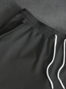 PAVTROS Men's Drawstring Waist Letter Pattern Casual Daily Shorts - Dark Grey - View 5