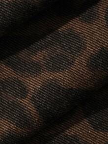 Livesso Rok Denim Panjang Model A-Line Pinggang Tinggi Motif Leopard untuk Wanita, Cocok untuk Musim Gugur/Dingin - Coklat - View 7