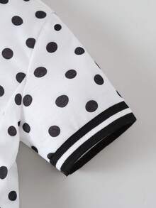 SHEIN 女嬰 Polo 領百褶細節波點洋裝，可愛俏皮波點設計，適合休閒日常穿著、外出與度假，夏季穿搭夏日洋裝 - 白色 - 查看 7