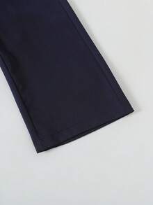 SHEIN 2件組基礎休閒慵懶純色套裝，馬匹印花，不對稱下擺，圓領短袖T恤，白色與棕色紋理直筒長褲 - 寶藍色 - 查看 6